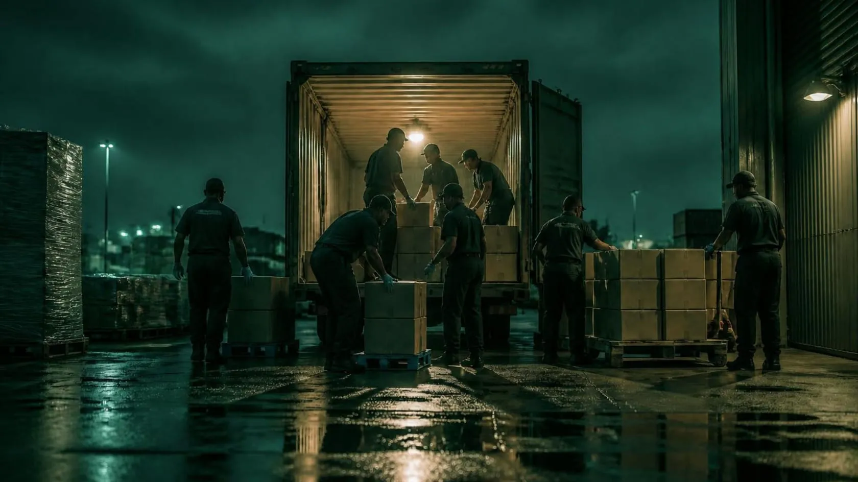 A Gorkha Group crew unloading a container at a Dubai loading bay